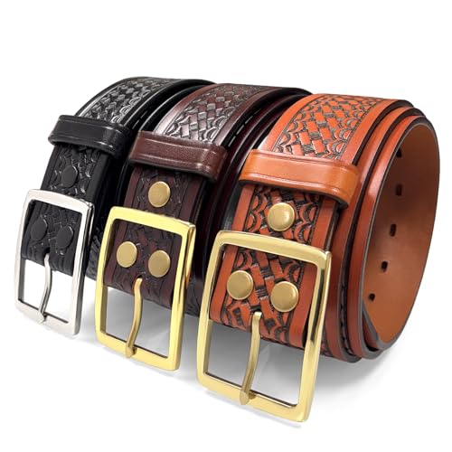 Image of Basketweave Work Uniform Genuine Leather Belt 1.75 inch for Men-Black, Brown, or Tan