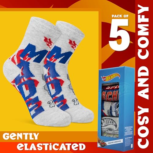 Hot Wheels Boys Calf Socks, 5-Pack Kids Crew Socks - Gifts for Boys4