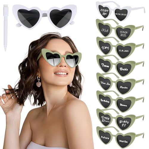 BOOMTOP 8pcs Lunettes de Soleil Cœur Lunette d'Amour avec Marqueur Blanc Décoration DIY Accessoires de Fête Mariage EVJF En Plein Air Shopping Courses pour Femmes...