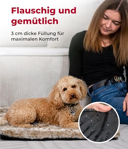 HS-Hundebett® Hundedecke Exklusiv mit Füllung und Anti-Rutsch M (65x95 cm) – Gepolstert & Waschbar – Gemütliche Hunde Kuscheldecke – Sand, Made in DE