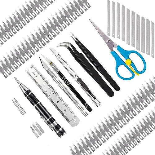 110 Pcs Exacto Knife Set Craft Knife Art Knife Stencil Making kit Including Screwdriver Tweezers Scissors Ruler Storage Box are Suitable for Creating DIY Art Works Engraving Craft Cutting