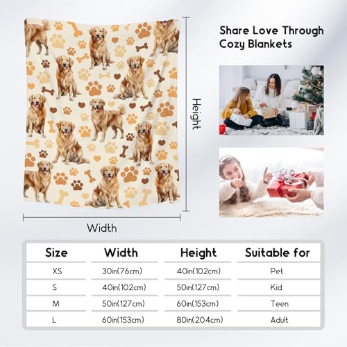Golden Retriever Blanket with Girls Boys, 50x60 Inches Blanket with Dogs on it, Cozy Soft Throw Gifts for Dog Lovers, Cute Flannel Throw Blankets for Bed Travel