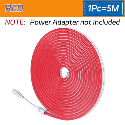 Image of Red LED Neon Strip Lights 16.4FT Flexible 12V Waterproof Rope Light