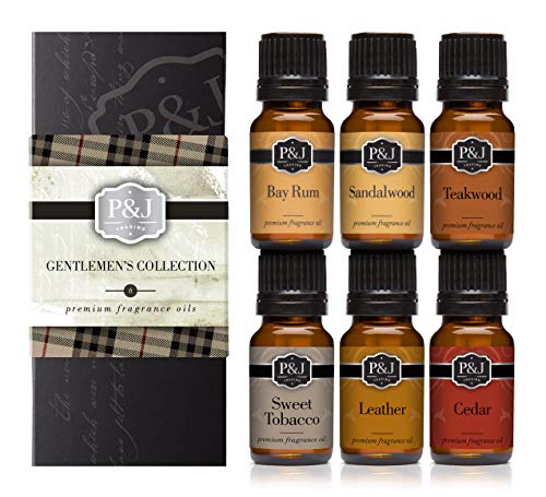Gentlemen's Set of 6 Premium Grade Fragrance Oils - Leather, Sweet Tobacco, Teakwood