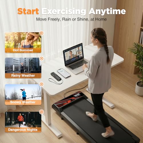 Under Desk Treadmill, Walking Mat with Incline pad, 2.5HP Portable Compact Treadmill for Home Office, Small Mini Walking Treadmill Pad with Remote & 2 in 1 Led Display, 265 Lbs Weight Capacity-Black