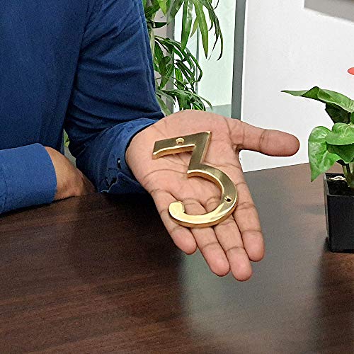 Motif 4-Inch Solid Brass Lacquered Polished Mailbox Numbers House Numbers For Outside House Numbers Address Sign For Door (Number 3) #TOP1