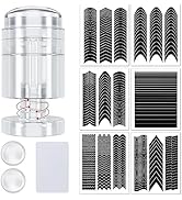 EBANKU 10 PCS French Nail Art Stamper Set, Rotatable Jelly Nail Stamper 2 PCS Silicone Replaceabl...