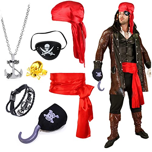 Set De 3 Accesorios Pirata: Bandana, Cinturón Y Pendiente Para Halloween Y Cosplay