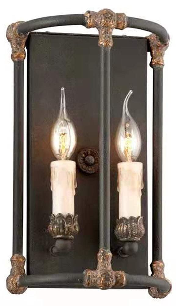 VDOQTLJT Wall Lamp American Rural Retro 2 Heads Wrought Iron Resin Sconce Industry Wall-Mounted Fixture for Living Room Corridor Restaurant Balcony Aisle Lights