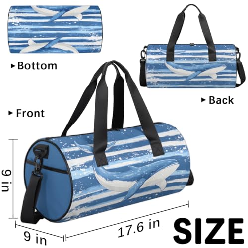 Dolphins Striped Prints Round Barrel Sports Fitness Bag, Travel Luggage Bag, Reusable Handbag, Suitable For Men and Women3