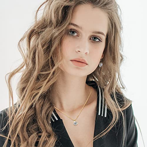 Diamond Necklace For Women, Lab Created Diamond Solitaire Necklace 18K Yellow Gold Moissanite Necklace Sterling Silver Round Moissanite Pendant Dainty Gold Necklace Gift For Mother Mom Wife Girlfriend Moissanite Jewelry With Gra Certificate 2.0 Carat 16+2 Inches #TOP7