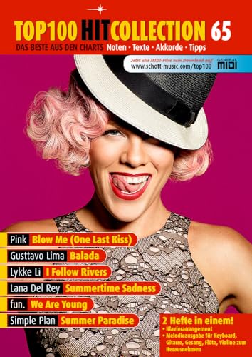 Top 100 Hit Collection 65: 6 Chart-Hits: Blow Me (One Last Kiss) - Balada - I Follow Rivers - Summertime Sadness - We Are Young - Summer Paradise. ... Band 65. Klavier / Keyboard. (Music Factory)