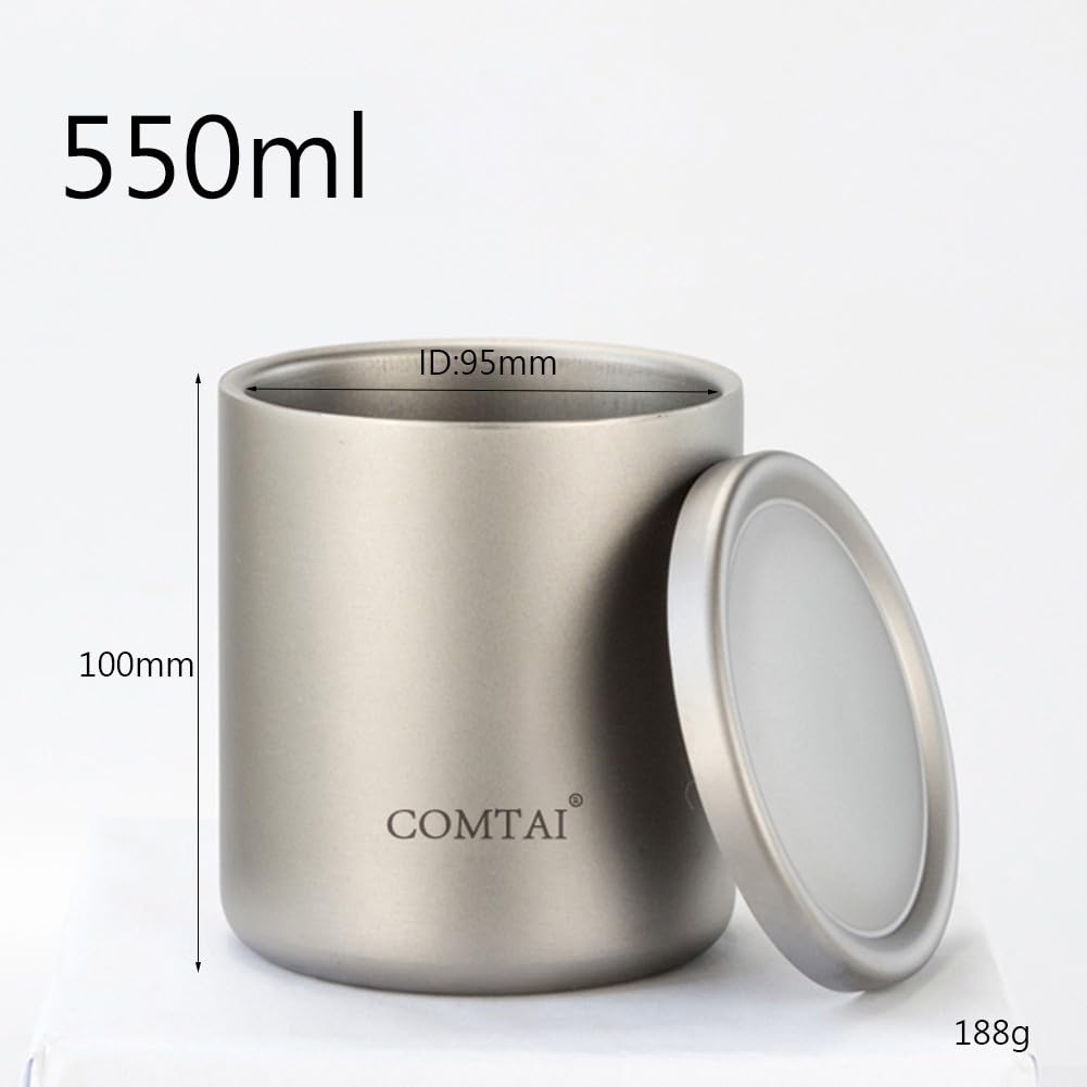EasyByMall Tazza da campeggio in titanio, portatile, con doppio strato, con manici, per picnic, escursionismo, campeggio (senza manici, 550 ml), 66314931427IG3A3C07YL0