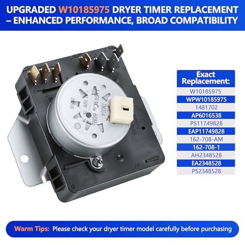 Image of W10185975 WPW10185975 Dryer Timer Replacement, Genuine OEM Quality, Replaces 1481702, AP6016538, PS11749828, EAP11749828, 162-708-AM, 162-708-1, Fits Whirlpool Kenmore Sears Dryers