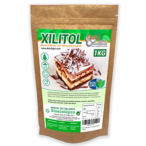Xilitol 100% Natural Ecologico 1Kg Azucar de Abedul de Finlandia | Ideal para Reposteria y Dietas | Edulcorantes DULCILIGHT el sabor natural del azucar.