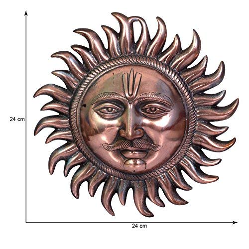 Image of Craft Trade Copper Handmade Decorative Sun Surya Idol Face Wall Art Hanging Statue Vastu Figurine for Positivity for Home Enterance and Office Decor - 9.5 Inch
