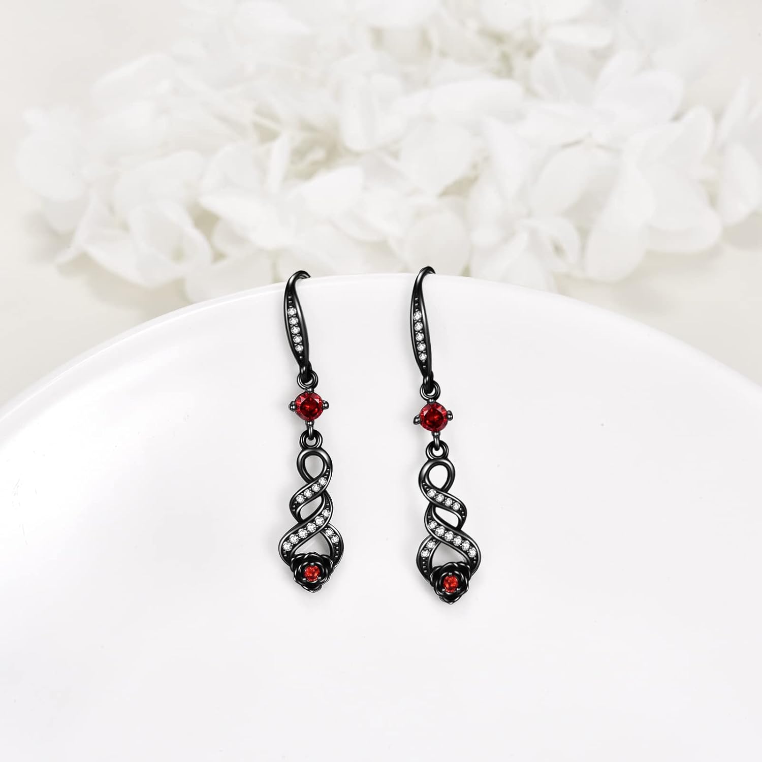 Black Rose Infinity Dangle Earrings - Sterling Silver Jewelry Gifts for Women - Image 2