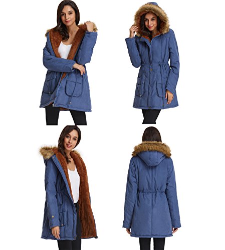 Grace Karin Women's Fleece Parkas Anoraks Hooded Military Coats M Navy Blue #TOP6