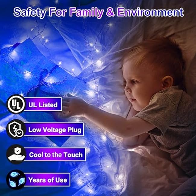 2 Pack Total 200FT 600 LED Christmas String Lights, Fairy Tree Lights Indoor Outdoor Connectable, 8 Modes & Timer LED String Lights for Bedroom, Home, Tree, Yard, Door, Wedding, Xmas Decore (Blue)