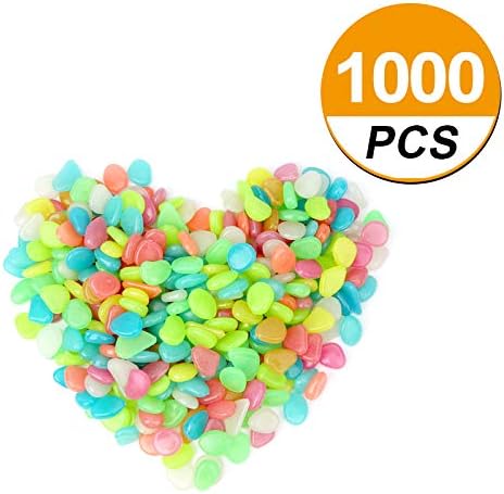 [5LB 1000 Pcs] Glow in the Dark Garden Pebbles Stones for Outdoor Walkway Yard Backyard Driveway and Garden Decor Decorative Gravel Glowing Pebbles Fish Tank Aquarium Luminous Stones Rocks (1000)