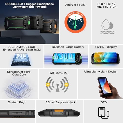 DOOGEE S41T (2025) Outdoor Handy Ohne Vertrag, 6300 mAh, 8GB RAM+64GB/ 1TB Erweiterbar ROM, Android...
