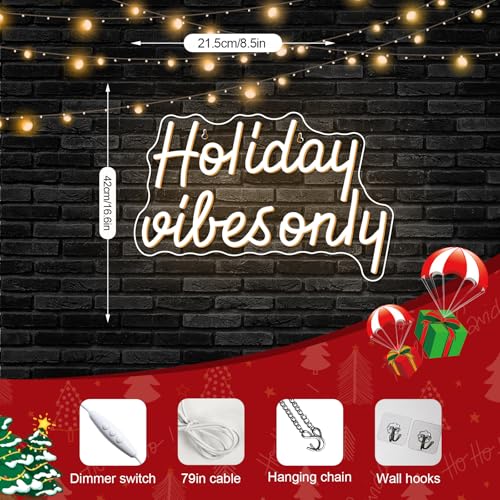 Image of Holiday Vibes Only Neon Sign LED Neon Light Festive Wall Decor for Party | Seasonal light up sign for holiday parties, weekend gatherings, home bars, bedrooms & photo backdrops, LED wall art decor