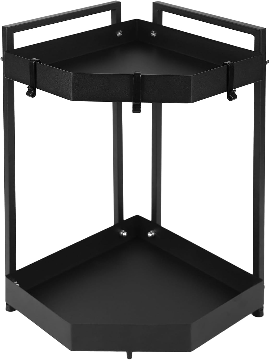 MQFAJN 2 Tier Carbon Steel Black Corner Shelf, Corner Bathroom Counter Organizer 16.93in Length*18.11in Height, for Kitchen Office Bathroom Corner Shelf