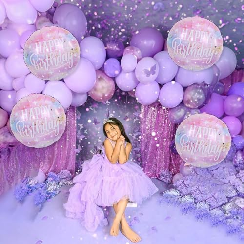 18 Inch Happy Birthday Foil Balloons, 4Pcs Pastel Pink Purple Blue Cloud Helium Mylar Round Birthday Balloons with Stars for Teen Girl Women Outer Space Starry Galaxy Baby Shower Party Decorations - Image 4