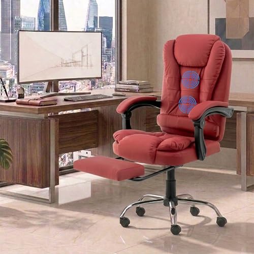 Image of Italia Leatherette Office Chair for Work | Boss Chair, Luxurious Cushioned Arms & Seat, 2 Point Back Massager, Adjustable Leg Rest, Heavy Duty Metal Base (Burgundy)