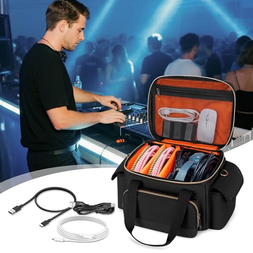 Damero DJ Tasche, Kabeltasche für DJ Auftritte mit Verstellbaren Unterteilungen, DJ Mixer Tasche, Kabel Organizer für DJ Gear, Musik Equipment und Zubehör