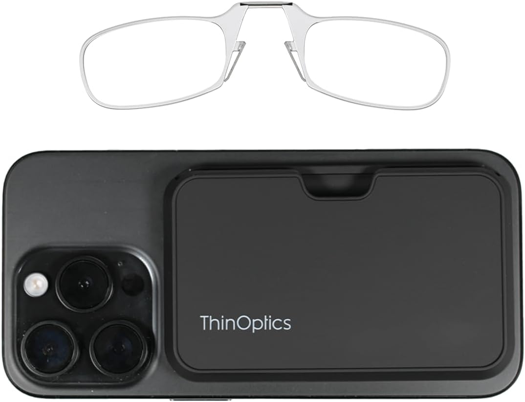 ThinOptics Readers with Magsafe Compatible Case - Armless On-Nose Reading Glasses - Slim Case Attaches to Phone