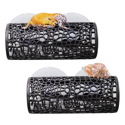 2 Pack Reptile Hide with Suction Cups, Hollowed-Out Hideout and Caves, Hermit Crabs Climbing Toys, Terrarium Decor for Geckos, Snakes, Hermit Crabs, Spiders