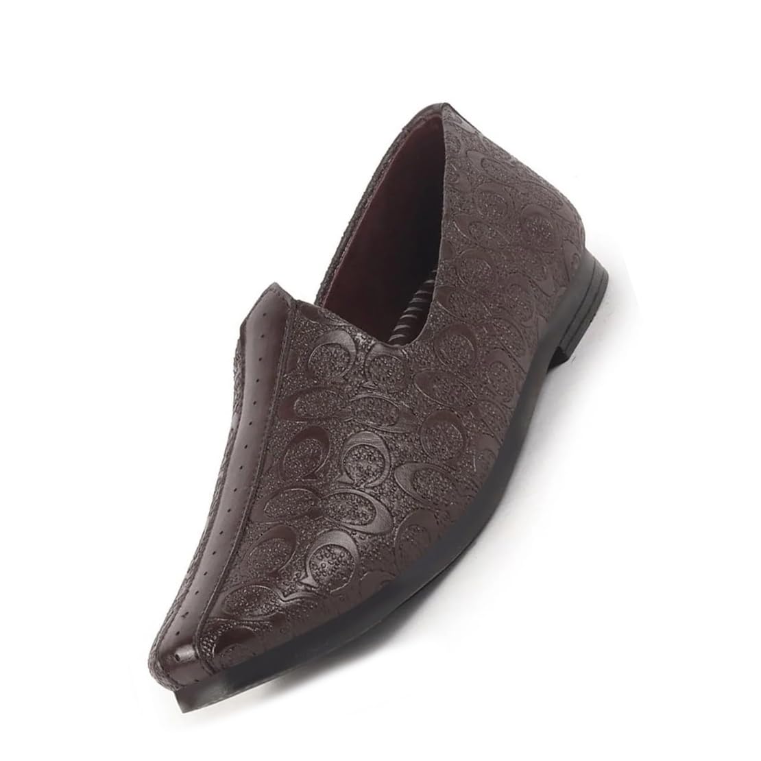 fausto Men Wedding Festive Ethnic Slip-On Juttis and Mojari | Embossed Textured Print Shoe with Comfort Insole-picture-32