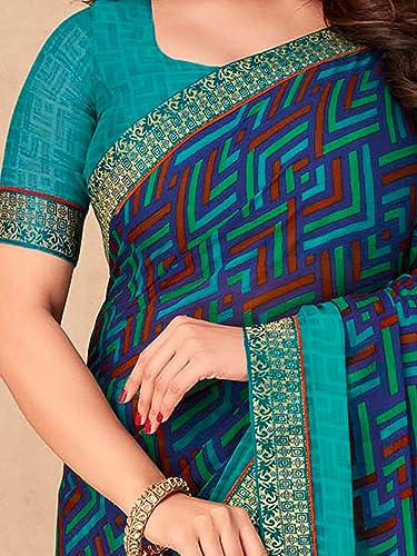 Image of AKHILAM Women's Chiffon Black Embellished Designer Saree With Blouse Piece
