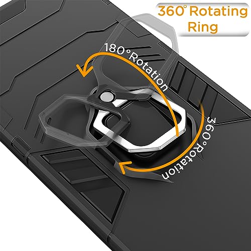 Image of Pikkme Redmi 12C / Poco C55 Back Cover | D5 Tough Armor Bumper | 360 Protection Case | Ring Holder Stand Case (Black)