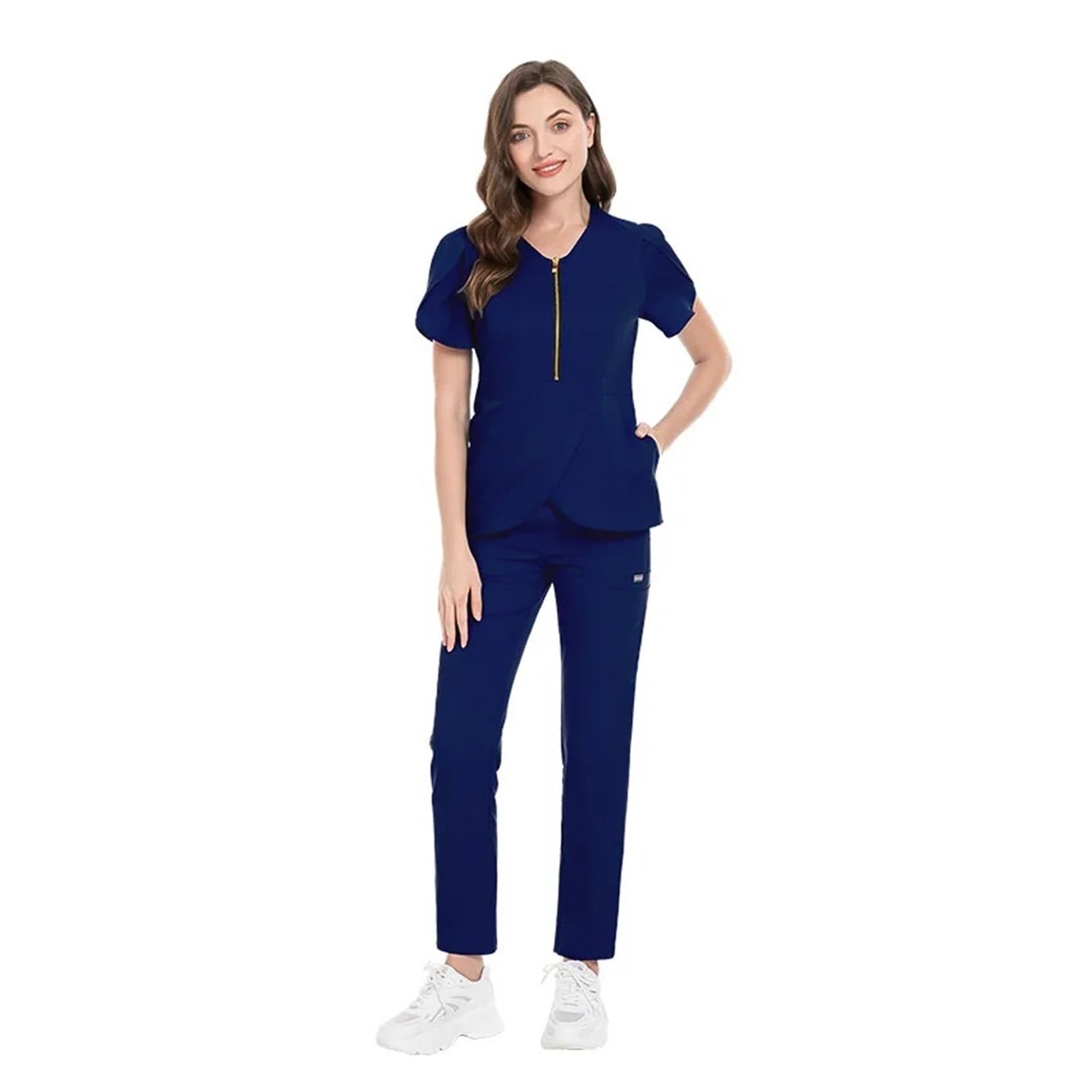 Krankenschwester Uniform Arzt-OP-Kittel-Anzug, schmal geschnittene Krankenschwester-Uniform for Damen, V-Ausschnitt, Handwaschkleidung, elastische professionelle Arbeitskleidung