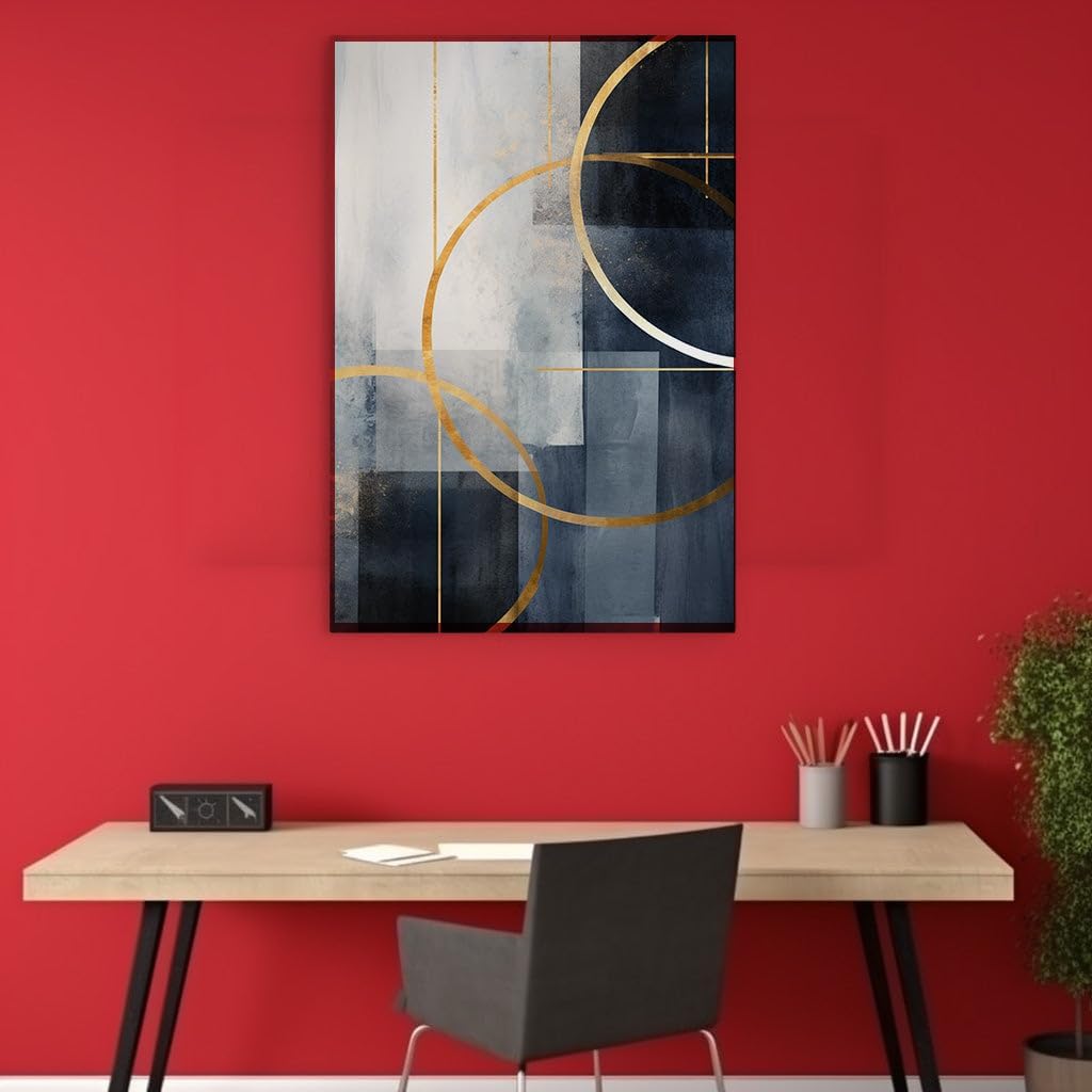 Canvas for Living room. Golden Visions and Sapphire Depths Unveiled in Abstract Artistry, 27 x 18 inch Canvas Wall Art - Contemporary Masterpieces - Modern Home Decor
