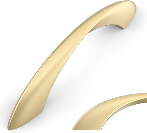 Amerdeco - Paquete de 10 tiradores de gabinete dorados cepillados de 3 pulgadas (76mm) con orificio central, herrajes dorados para cocina, tiradores