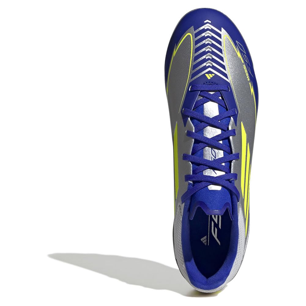 adidas Uniseks F50 LEAGUE Football boots Artificial Ground, silver met./solar yellow/lucid blue, 42 2/3 EU