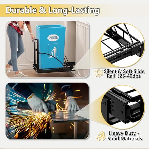 Image of Under Sink Trash Can Pull Out, Fits 7-13 Gal /50 Qt Bins | Under-counter kitchen pull-out kit; No garbage bin; Fits min. 13 inchW x 17 inchD x 17 inchH cabinets; Waste storage organizer Black