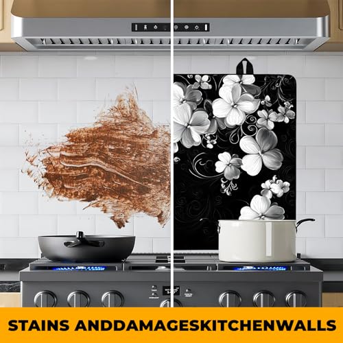 Image of Stove Top Cover Retro Flower Gas Stove Top Cover for Home Decoration Kitchen Pad Non-Stick Washable Cooktop Covers Countertop Protector Keep Stove Clean 28 inchx20 inch (White flower-2)