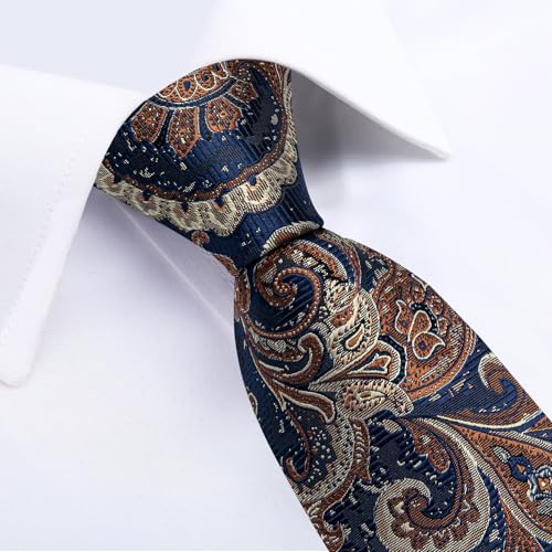Image of DiBanGu Mens Paisley Tie Sets Silk Jacquard Woven Floral Necktie and Pocket Square Cufflinks Wedding Business Party