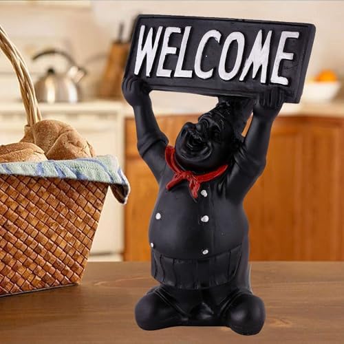 Resin showpiece Cute Chef Figurine Miniature Statue Ornaments Welcome Board Table Décor for Kitchen Decoration Items for Restaurant (Black)