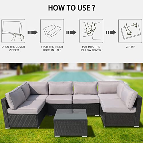 Vixlon Outdoor Patio Cushions Replacement Covers For Wicker Rattan Patio Furniture Conversation Set Outdoor Cushion Covers With Zipper Fit (Grey (Only Cover), 14 Piece Sets) #TOP5