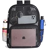 enttgo Mesh Backpack for School Heavy Duty Mesh Book bag Mesh See Through Backpack for School Beach, Travel, Medium, Black