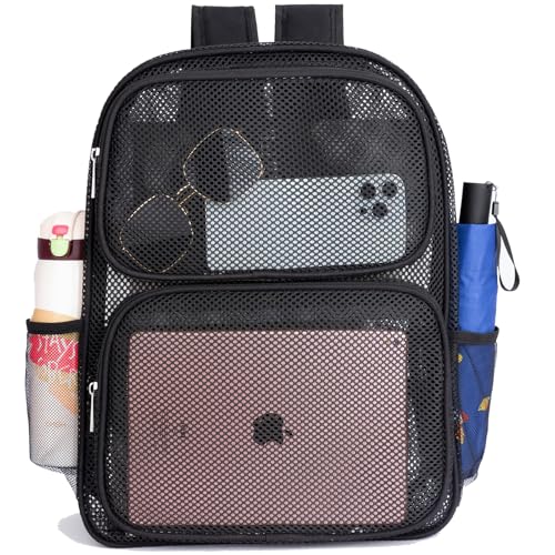 enttgo Mesh Backpack for School Heavy Duty Mesh Book bag Mesh See Through Backpack for School Beach, Travel