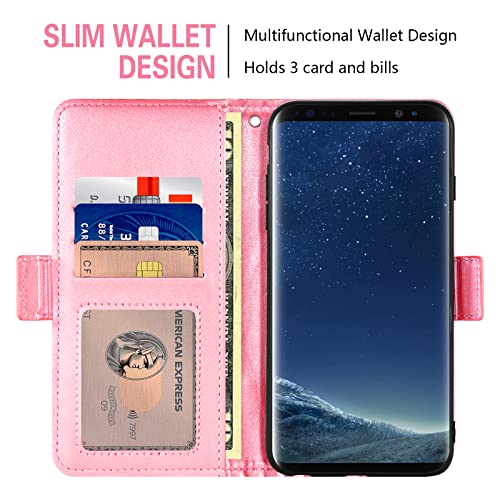 Compatible with Samsung Galaxy S8 Plus Wallet Case Tempered Glass Screen Protector Card Holder Flip Cell Accessories Phone Cover for Glaxay S8plus S 8 8plus 8S Edge S8+ SM-G955U Women Men Rose Gold by Asuwish - Image 3