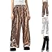 Girls Boys Shiny Metallic Wide Leg Pants Elastic Waist Festival Party Disco Loose Trousers with Pockets for Kids 3-15 Years