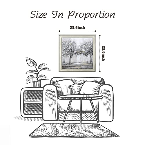 Abstract Forest Framed Wall Art: Silver White Modern Gray Tree Painting Contemporary Landscape Picture Minimalist Scenery Prints Gold Foil Textured Nature Gallery Artwork For Bedroom Living Room #TOP5