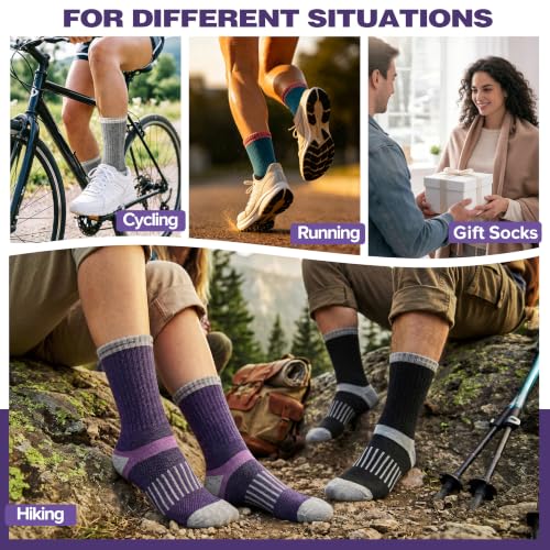 Image of MOGGEI 5 Pairs Merino Wool Hiking Socks Warm Thermal Winter Cozy Cushioned Moisture Wicking Socks for Women & Men